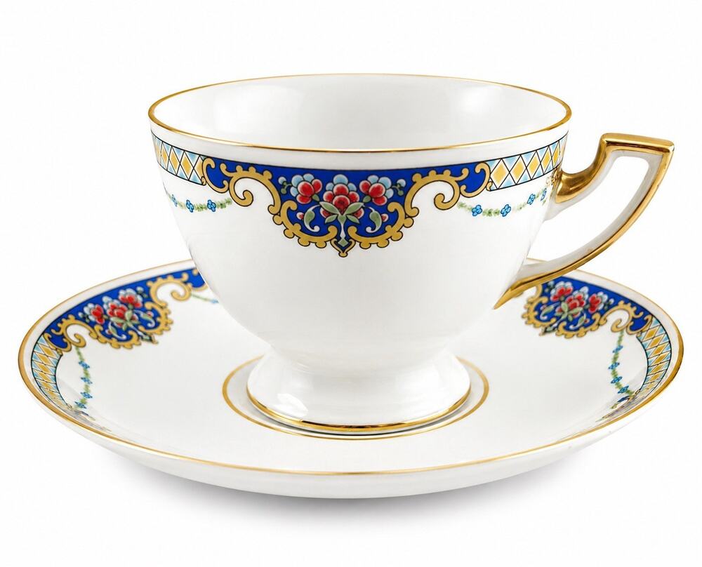 Thomas Bavaria Demitasse Cup & Saucer Blue Floral Gold Trim German Porcelain